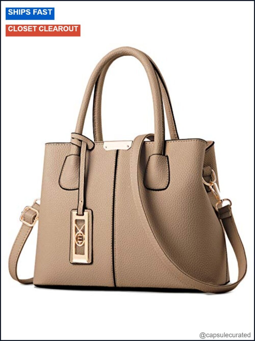 Women's PU Leather Satchel Tote Handbag - Shoulder Crossbody Bag with Gold